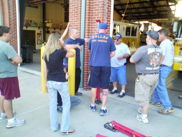 Chief 3B Wharenbrock giving a demo on the 42 Rescue Struts 06/21/10. Firefighters Kyle Burnes, Sabrian Wood, Brian Yount, Ken Spaulding, Jeff Howard, and Mark Buhl.